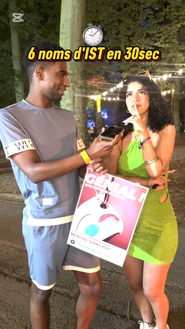 🎤 Micro-trottoir spécial IST (Infections Sexuellement Transmissibles) 🎉

On a défié les festivalier·es de @couleurcafefestival de nous citer 6 IST en 30 secondes... et franchement, elles et ils se sont bien débrouillé·es 😄 👏

➡️ Et toi, tu saurais en citer 6 ?
💡 Connaître les IST, c’est déjà se protéger.

#Prévention #IST #VIH #Capote #CouleurCafé #MicroTrottoir #TeamPrévention #SantéFun